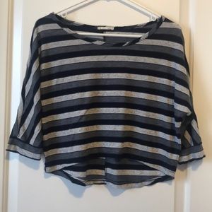 Blue and White Striped Three-Quarter Sleeve Crop